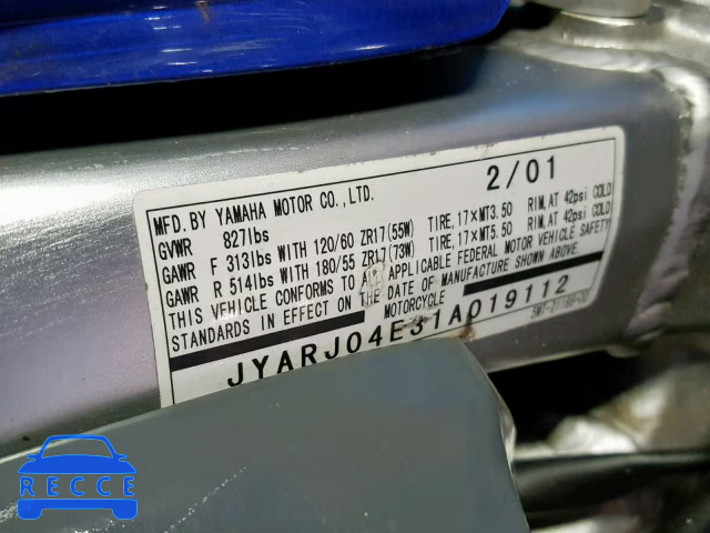 2001 YAMAHA YZFR6 L JYARJ04E31A019112 image 9