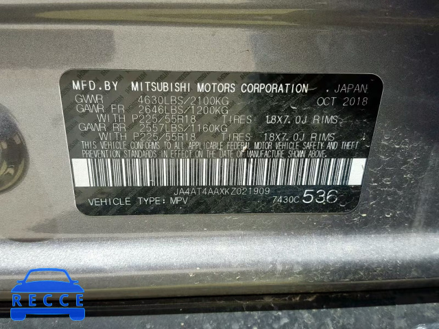 2019 MITSUBISHI ECLIPSE CR JA4AT4AAXKZ021909 Bild 9