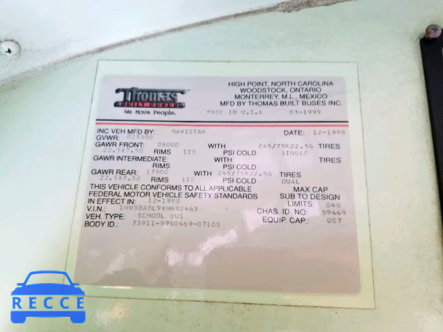1999 INTERNATIONAL 3000 3800 1HVBBABL9XH682463 Bild 9