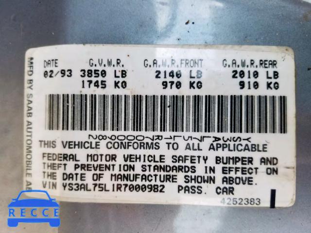 1994 SAAB 900 YS3AL75L1R7000982 image 9