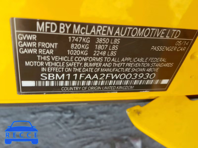 2015 MCLAREN AUTOMATICOTIVE 650S SPIDE SBM11FAA2FW003930 image 9