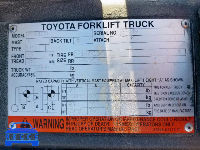 2004 TOYOTA FORKLIFT 87049 image 9