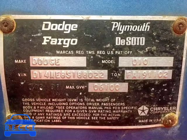 1978 DODGE D100 D14AE8S188022 зображення 9