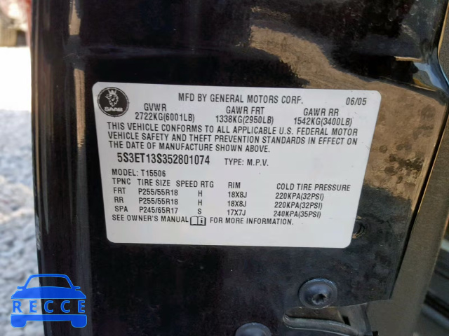 2005 SAAB 9-7X LINEA 5S3ET13S352801074 image 9