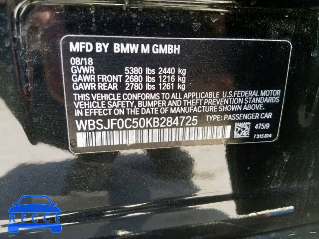 2019 BMW M5 WBSJF0C50KB284725 зображення 9