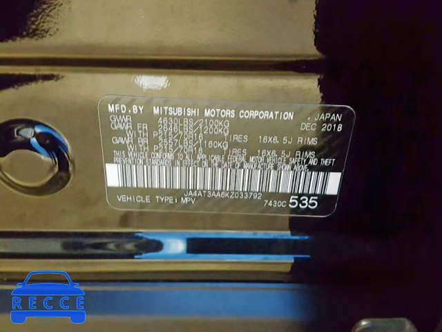 2019 MITSUBISHI ECLIPSE CR JA4AT3AA6KZ033792 image 9