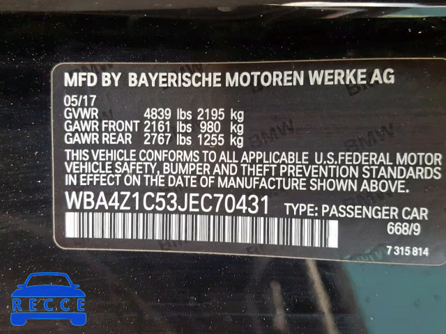 2018 BMW 430I WBA4Z1C53JEC70431 зображення 9