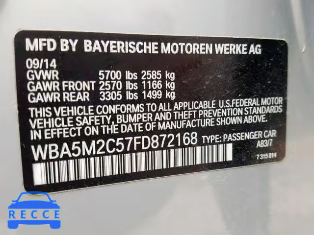 2015 BMW 535 IGT WBA5M2C57FD872168 зображення 9
