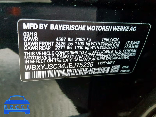 2018 BMW X2 SDRIVE2 WBXYJ3C34JEJ75236 image 9