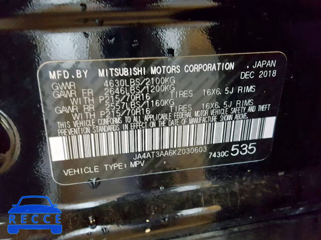 2019 MITSUBISHI ECLIPSE CR JA4AT3AA6KZ030603 image 9