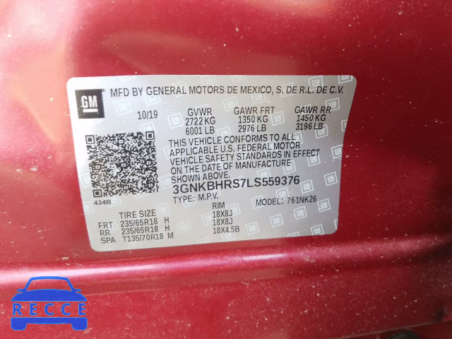 2020 CHEVROLET BLAZER 2LT 3GNKBHRS7LS559376 image 9