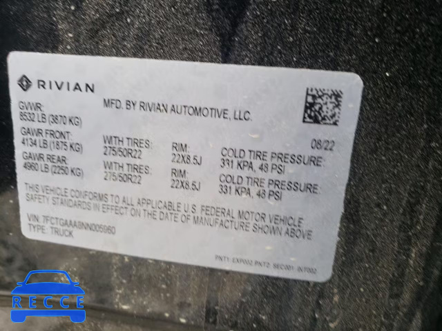 2022 RIVIAN R1T ADVENT 7FCTGAAA8NN005960 зображення 11