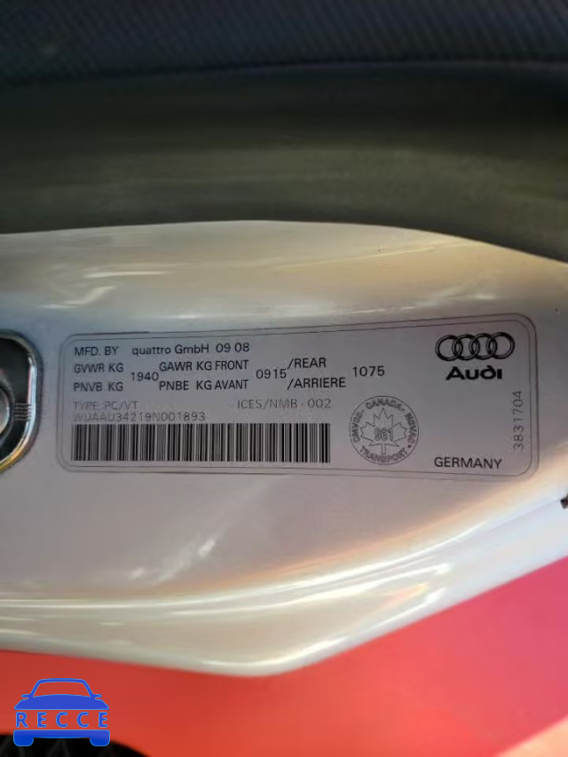 2009 AUDI R8 4.2 QUA WUAAU34219N001893 зображення 11