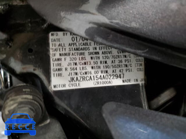 2004 KAWASAKI ZR1000 A1 JKAZRCA154A022947 image 9