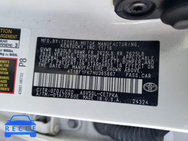 2017 TOYOTA CAMRY LE/X 4T1BF1FK7HU365667 image 11