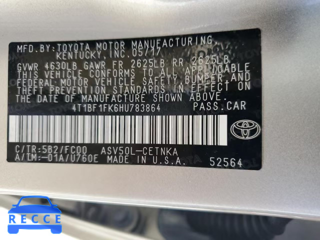 2017 TOYOTA CAMRY LE/X 4T1BF1FK6HU783864 image 11