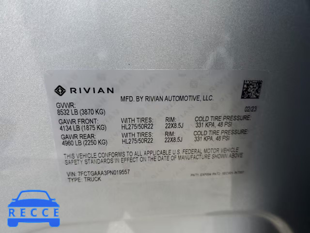 2023 RIVIAN R1T ADVENT 7FCTGAAA3PN019557 Bild 11