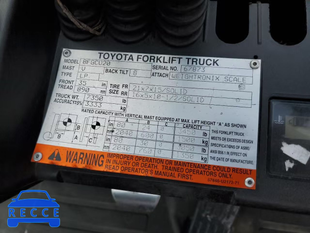 2015 TOYOTA FORKLIFT 67873 image 9