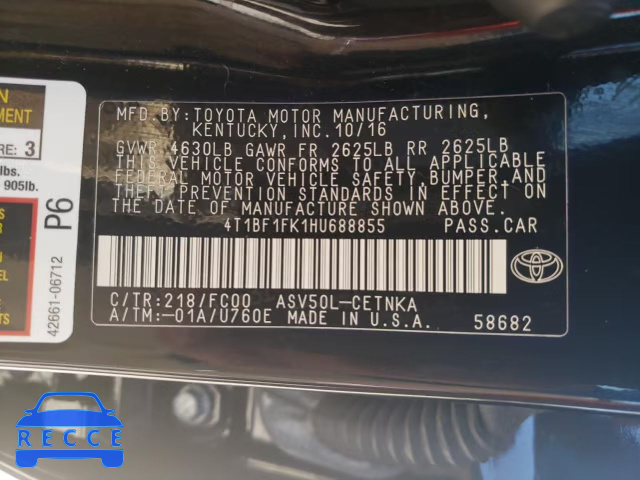 2017 TOYOTA CAMRY LE/X 4T1BF1FK1HU688855 image 11