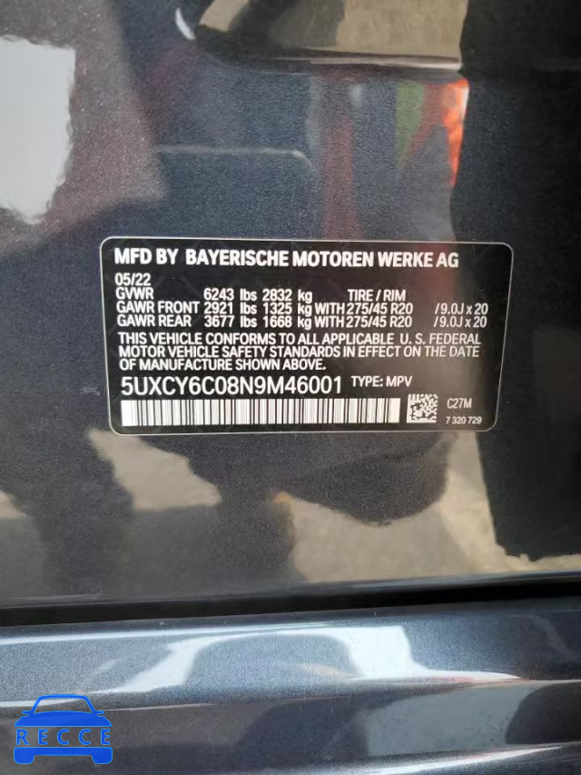 2022 BMW X6 XDRIVE4 5UXCY6C08N9M46001 image 11