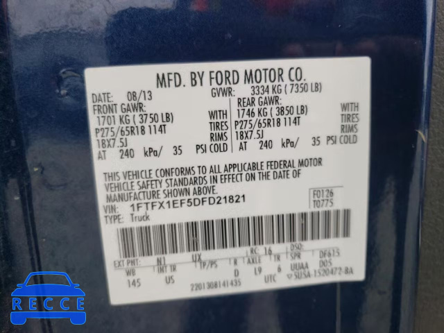 2013 FORD F150 4WD 1FTFX1EF5DFD21821 image 12