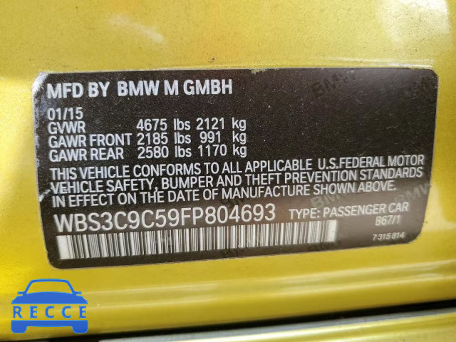 2015 BMW M3 WBS3C9C59FP804693 зображення 11