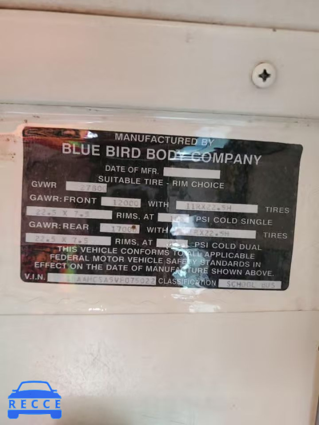 1997 BLUE BIRD SCHOOL BUS 1BAAHCSA5VF075022 зображення 9