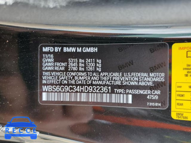2017 BMW M6 WBS6G9C34HD932361 зображення 11