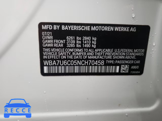 2022 BMW M760 XI WBA7U6C05NCH70458 зображення 11