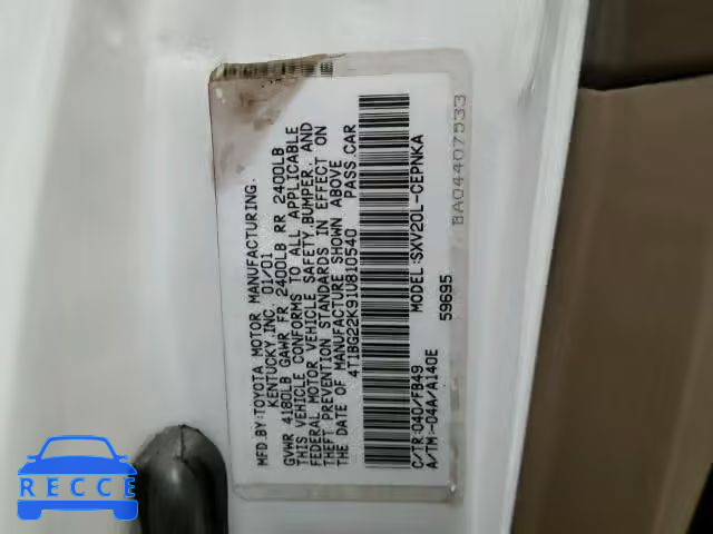 2001 TOYOTA CAMRY 4T1BG22K91U810540 image 9