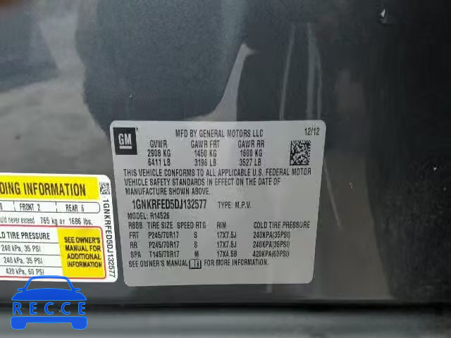 2013 CHEVROLET TRAVERSE L 1GNKRFED5DJ132577 image 9