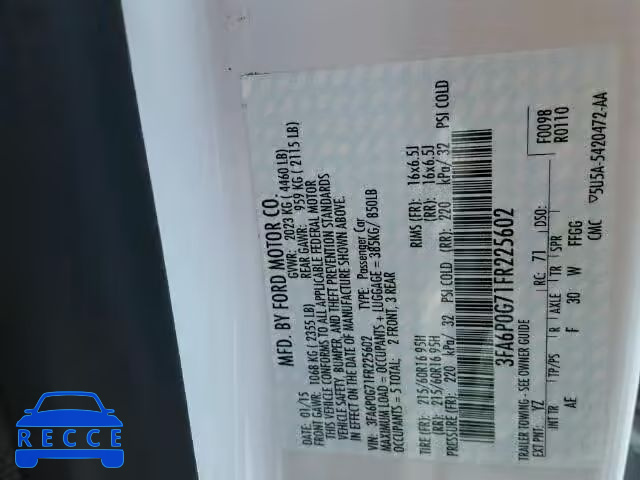2015 FORD FUSION S 3FA6P0G71FR225602 image 9