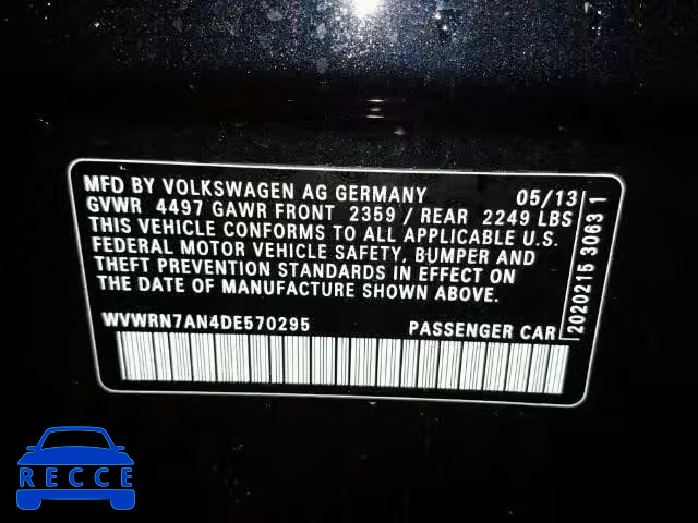 2013 VOLKSWAGEN CC LUXURY WVWRN7AN4DE570295 image 9