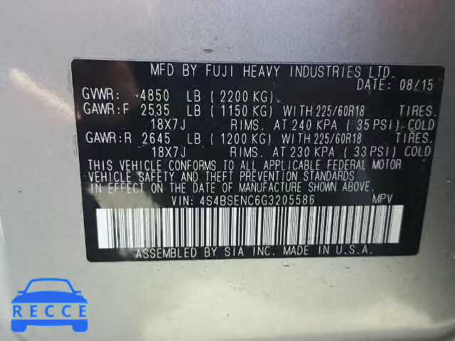 2016 SUBARU OUTBACK 3. 4S4BSENC6G3205586 Bild 9