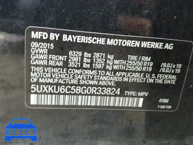 2016 BMW X6 XDRIVE5 5UXKU6C58G0R33824 зображення 9