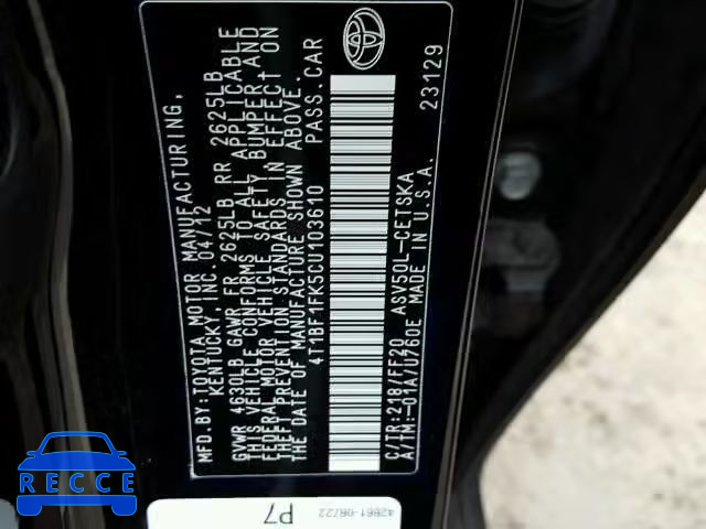 2012 TOYOTA CAMRY 4T1BF1FK5CU103610 image 9