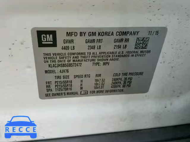 2016 BUICK ENCORE PRE KL4CJHSB5GB572472 зображення 9