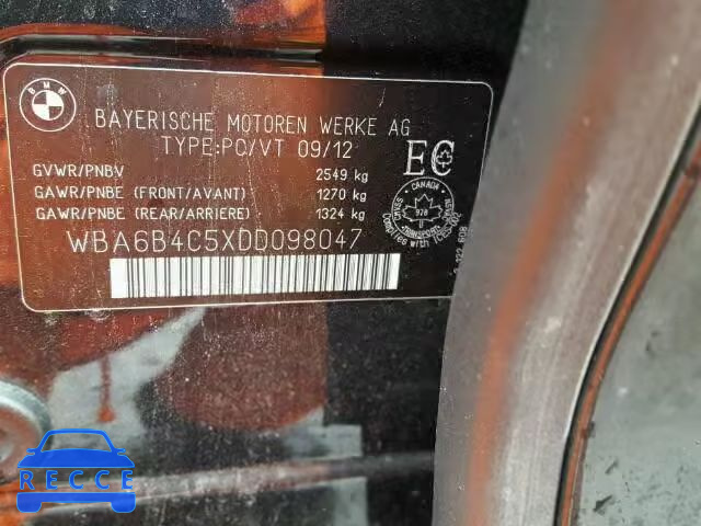 2013 BMW 650I XI WBA6B4C5XDD098047 зображення 9