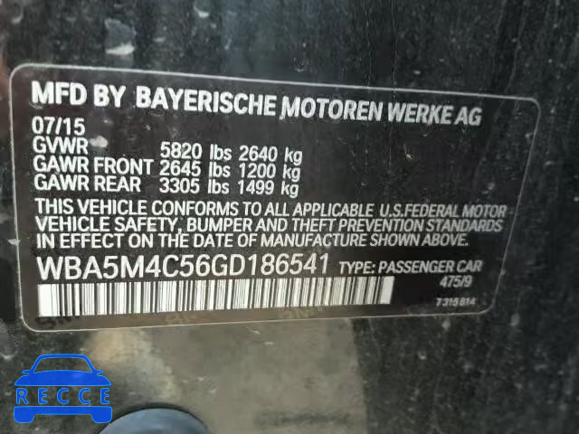2016 BMW 535XI GT WBA5M4C56GD186541 зображення 9