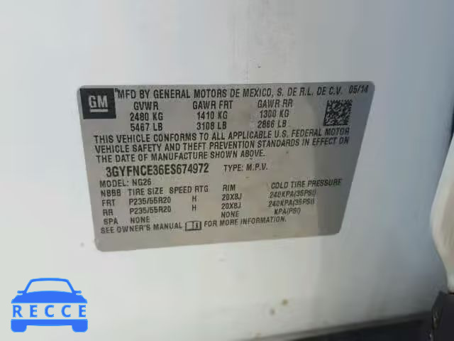 2014 CADILLAC SRX PERFOR 3GYFNCE36ES674972 image 9