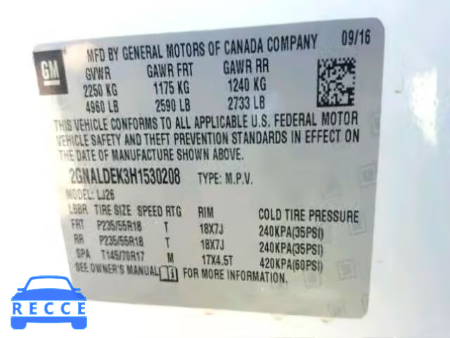 2017 CHEVROLET EQUINOX PR 2GNALDEK3H1530208 image 9