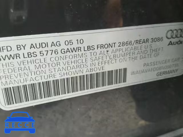 2011 AUDI A8 QUATTRO WAUAVAFD0BN000735 image 9