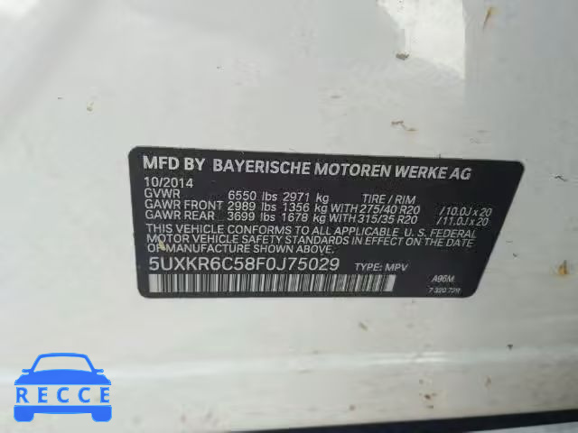 2015 BMW X5 XDRIVE5 5UXKR6C58F0J75029 image 9