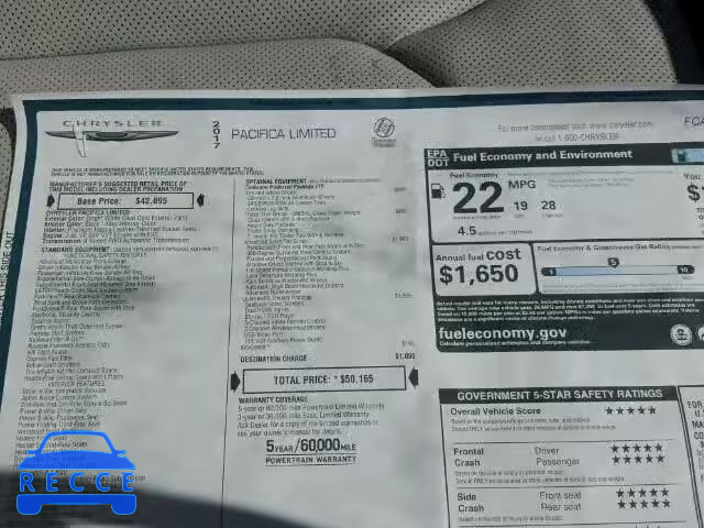 2017 CHRYSLER PACIFICA L 2C4RC1GG0HR727356 image 8