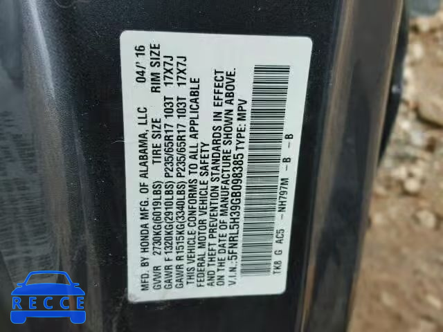 2016 HONDA ODYSSEY SE 5FNRL5H39GB098385 image 9