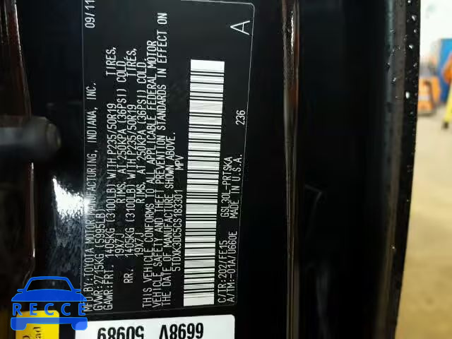 2012 TOYOTA SIENNA SPORT 5TDXK3DC5CS183301 image 9