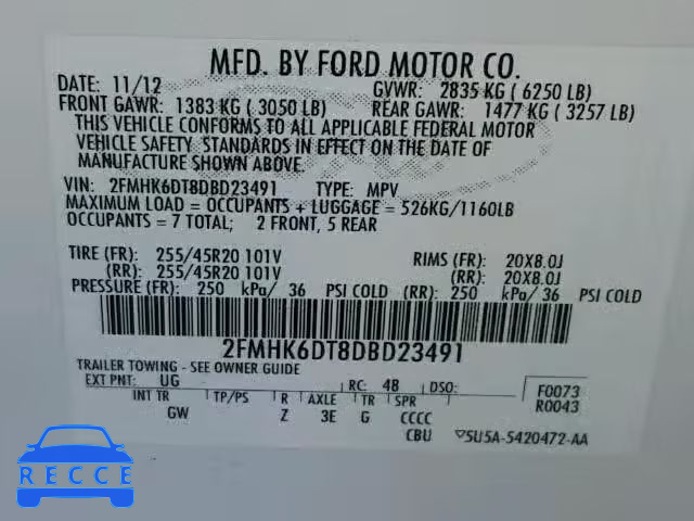 2013 FORD FLEX LIMIT 2FMHK6DT8DBD23491 зображення 9