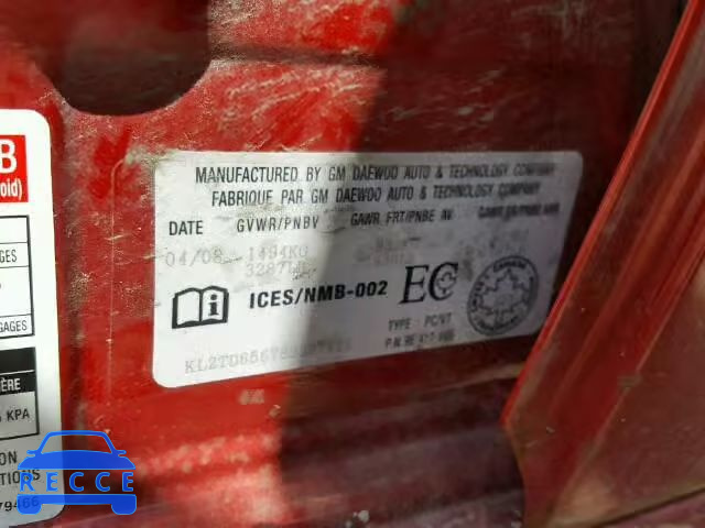 2008 PONTIAC WAVE KL2TD65678B267415 image 9