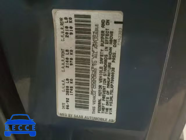 1993 SAAB 900 YS3AL75LXP7000038 image 9