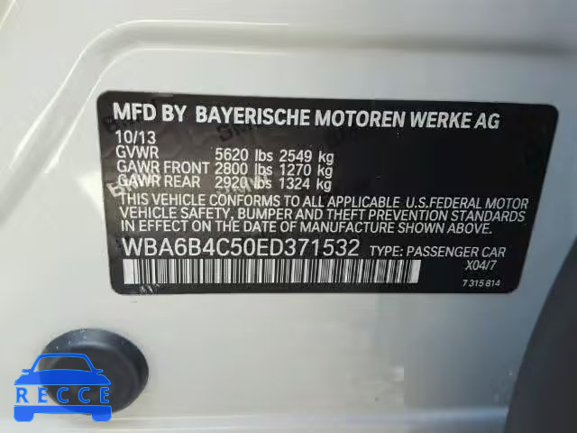2014 BMW 650XI GRAN WBA6B4C50ED371532 Bild 9